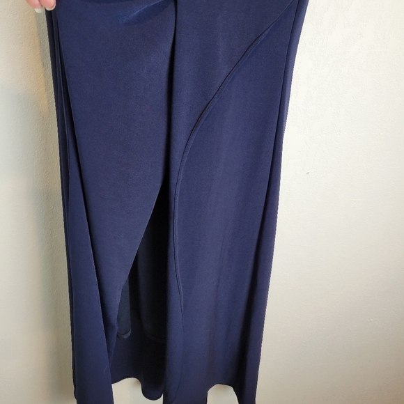 NWT Betsy & Adam Elle Long Sleeve Side Ruffled Slit Gown Navy Sz 4 - Picture 10 of 13